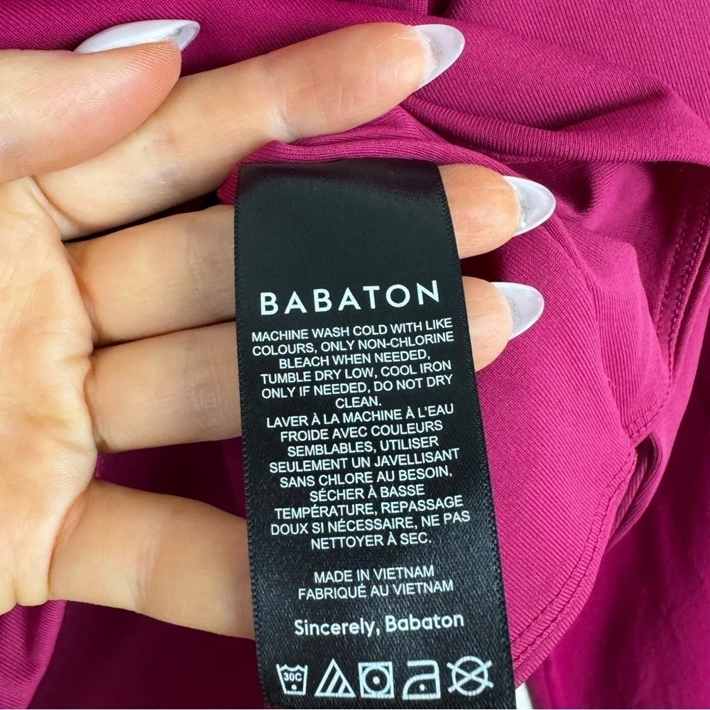 Aritzia Babaton Contour Crew Cropped Long Sleeve Magenta Dark Pink Size Medium